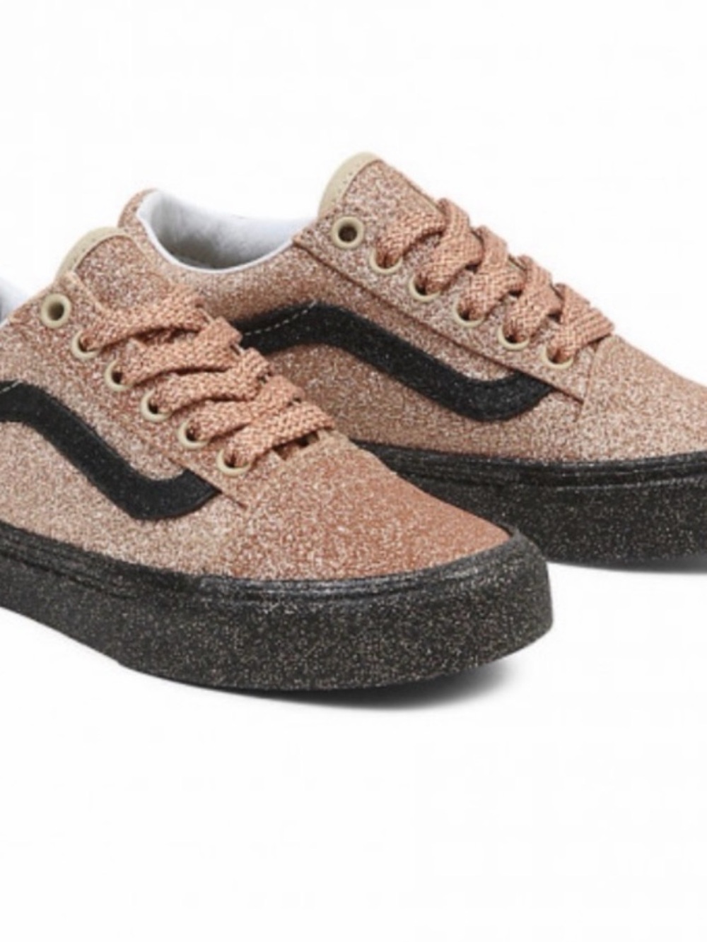 Vans Old Skool Low Rise Sneaker Rose Gold/Black Glitter Size 2.5